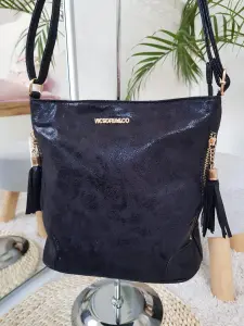 Torebka damska listonoszka czarna z frędzelkami MAJKA