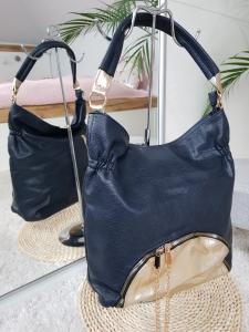Torebka damska granatowa z ozdobną złotą kieszonką duża shopper WIKTORIA