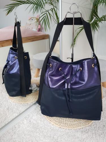 Torebka damska granatowa ze ściągaczem duża shopper NATALIA