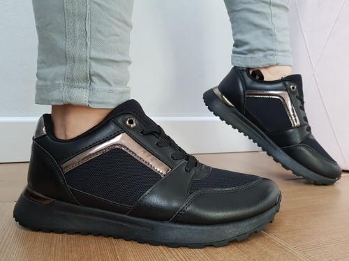 Buty damskie sportowe LAURA 36-41 czarne gruba podeszwa sznurowane