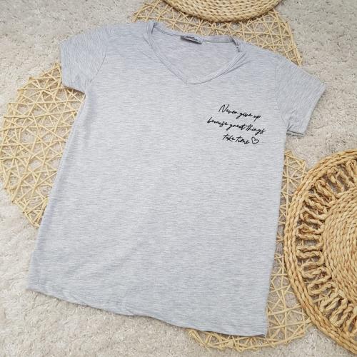 Bluzka dla dziewczynki szara dekolt w serek krótki rękaw