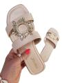 Beżowe klapki damskie 36-41 MAGDA z kryształową ozdobą