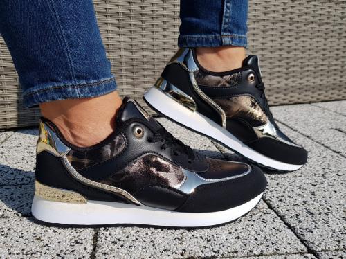 Sportowe buty damskie KAJA 36-41 czarne z dodatkiem złotego