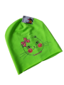 Czapka dla dziewczynki zielona z kotkiem na wiosnę i na jesień