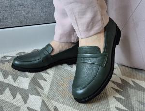 Mokasyny Damskie Półbuty Skórzane Miękkie Zielone WANDA 