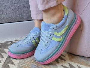 Sneakersy Niebiesko Różowe Zamszowe Buty Sportowe Damskie ZOJA
