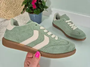 Buty Sportowe Damskie Wygodne Zielone Trampki Zamszowe