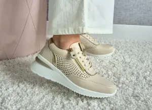 Sneakersy Na Koturnie Skórzane Beżowe Buty Sportowe Damskie