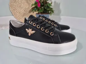 Skórzane Buty Damskie Na Grubej Podeszwie Z Ozdobą