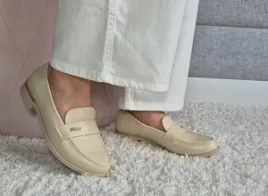 Mokasyny Damskie Beżowe Eleganckie Eko Skórzane 
