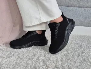Czarne Buty Sportowe Damskie Lekkie Siatka Unisex