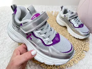 Modne Buty Sportowe Dla Dziewczynki Srebrne Gruba Podeszwa
