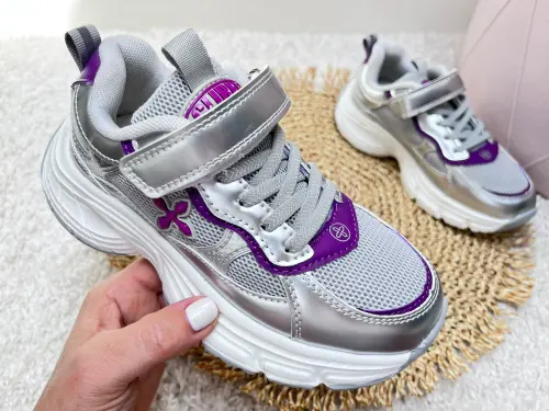 Modne-Buty-Sportowe-Dla-Dziewcznki-Srebrne-Gruba-Podeszwa