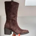 Modne-Botki-Damskie-Dlugie-Kowbojki-Brazowe-Azurowe