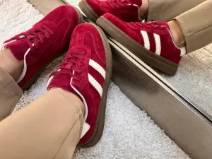 Modne Buty Sportowe Damskie Ze Skóry Naturalnej Czerwone Na Platformie