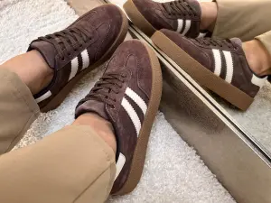 Skóra Naturalna Buty Sportowe Damskie Brązowe Sznurowane
