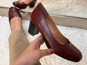 Eleganckie Pantofle Damskie Na Słupku Czółenka Bordowe 