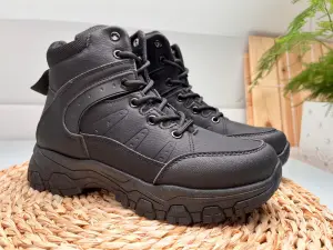 Buty Męskie Zimowe Trekkingowe Czarne Dłuższa Cholewka