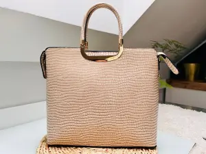 Elegancka Torebka Damska Shopper Beżowa