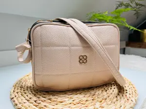 Torebka Damska Crossbody Beżowa Pikowana Regulowany Pasek